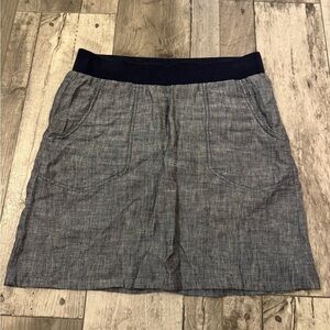 Toad & Co 100% Linen Skirt Blue Denim Look Small Navy Pockets Mini Casual
